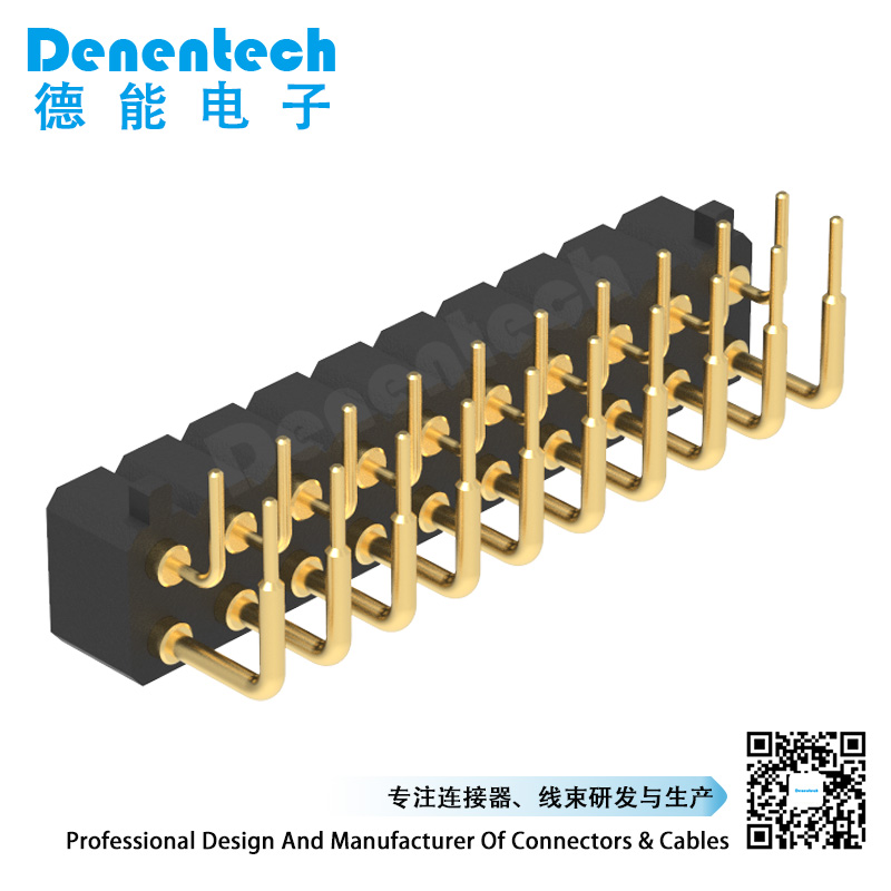 Denentech customized 3.0MM H4.0MM dual row female right angle DIP pogo pin with peg